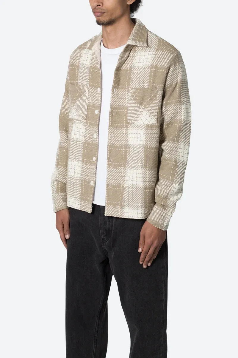 LIGHT KHAKI AND WHITE PLAID FLANNEL SHIRT