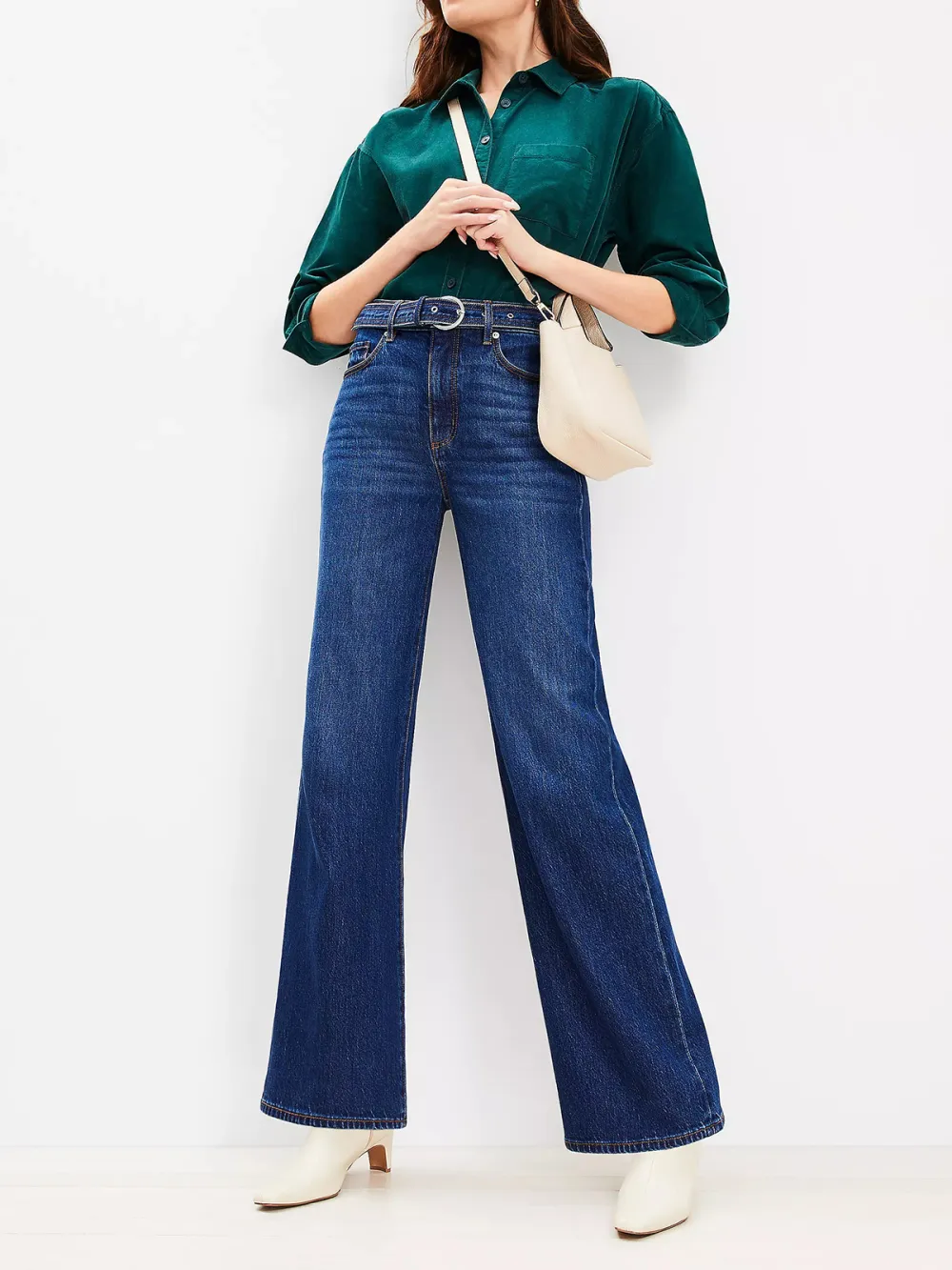 High Rise Belted Wide Leg Jeans In Dark Authentic Indigo Wash
