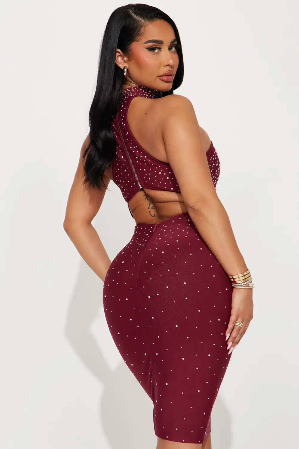 Shine Bright Bandage Mini Dress - Wine