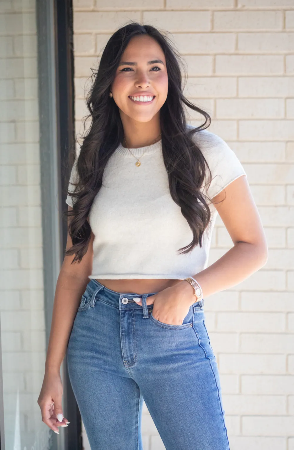 Hello Gorgeous Cream Cropped Sweater Top