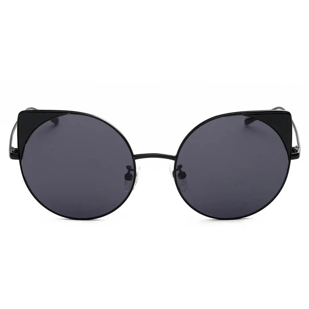 Mirrored Lens Round Cat-Eye Sunglasses