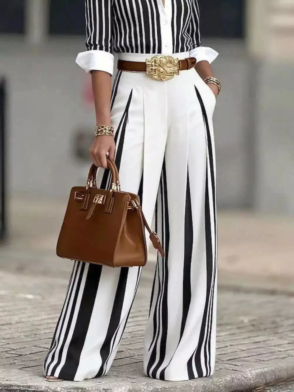 High Waisted Wide Leg Striped Pants