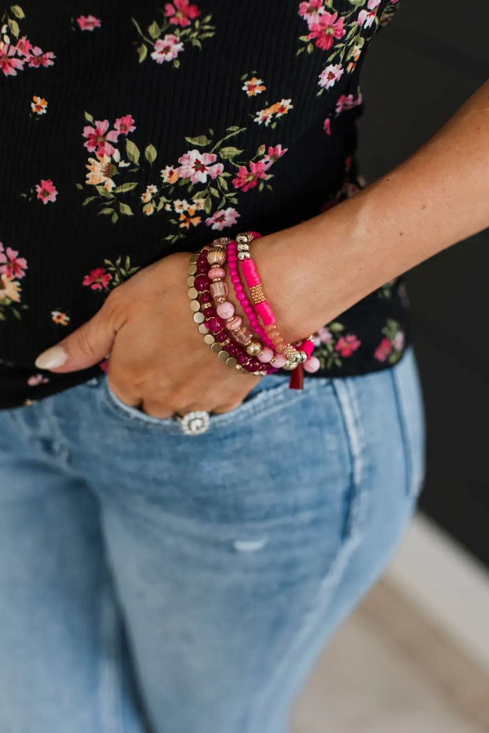 Seaside Beauty Bracelet Set- Fuchsia & Gold