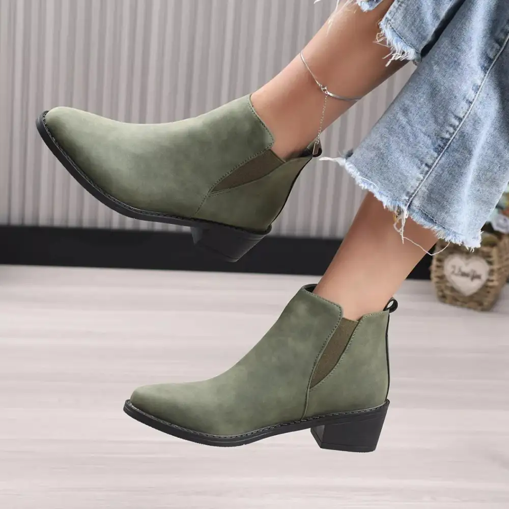 Pointed Toe Block Heel Ankle Boots