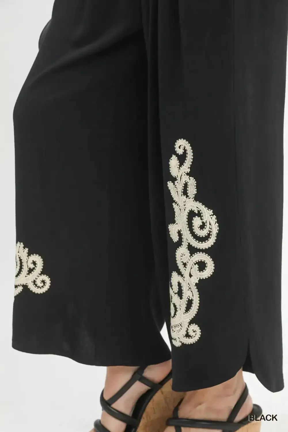 Everyday Linen Embroidered Wide Leg Boho Pants