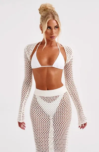 New Seaside Vacation Sunscreen Beach Skirt Sexy Hollow See-Through Long-Sleeved Knitted Suit