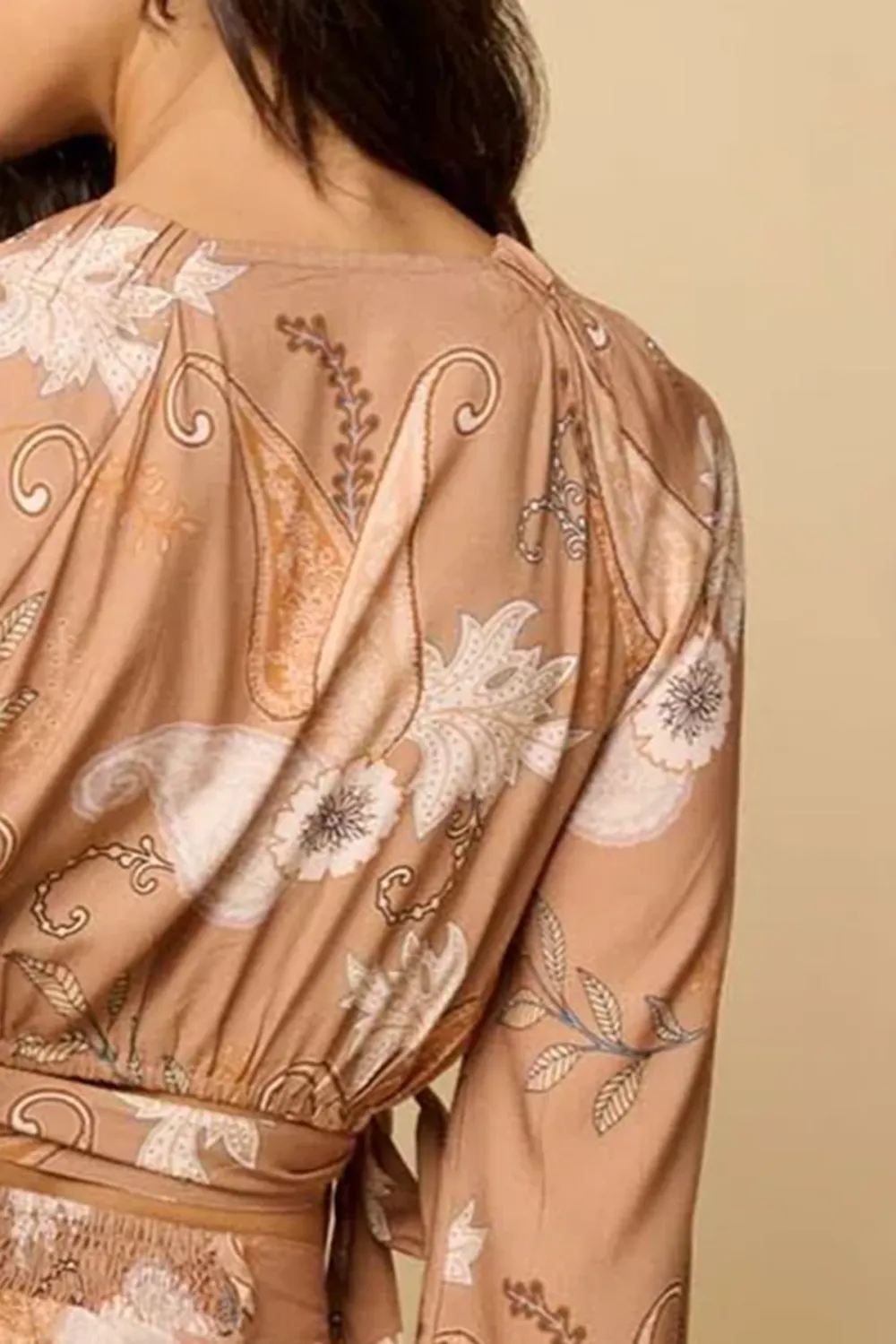 Tan Print Wrap Crop Top