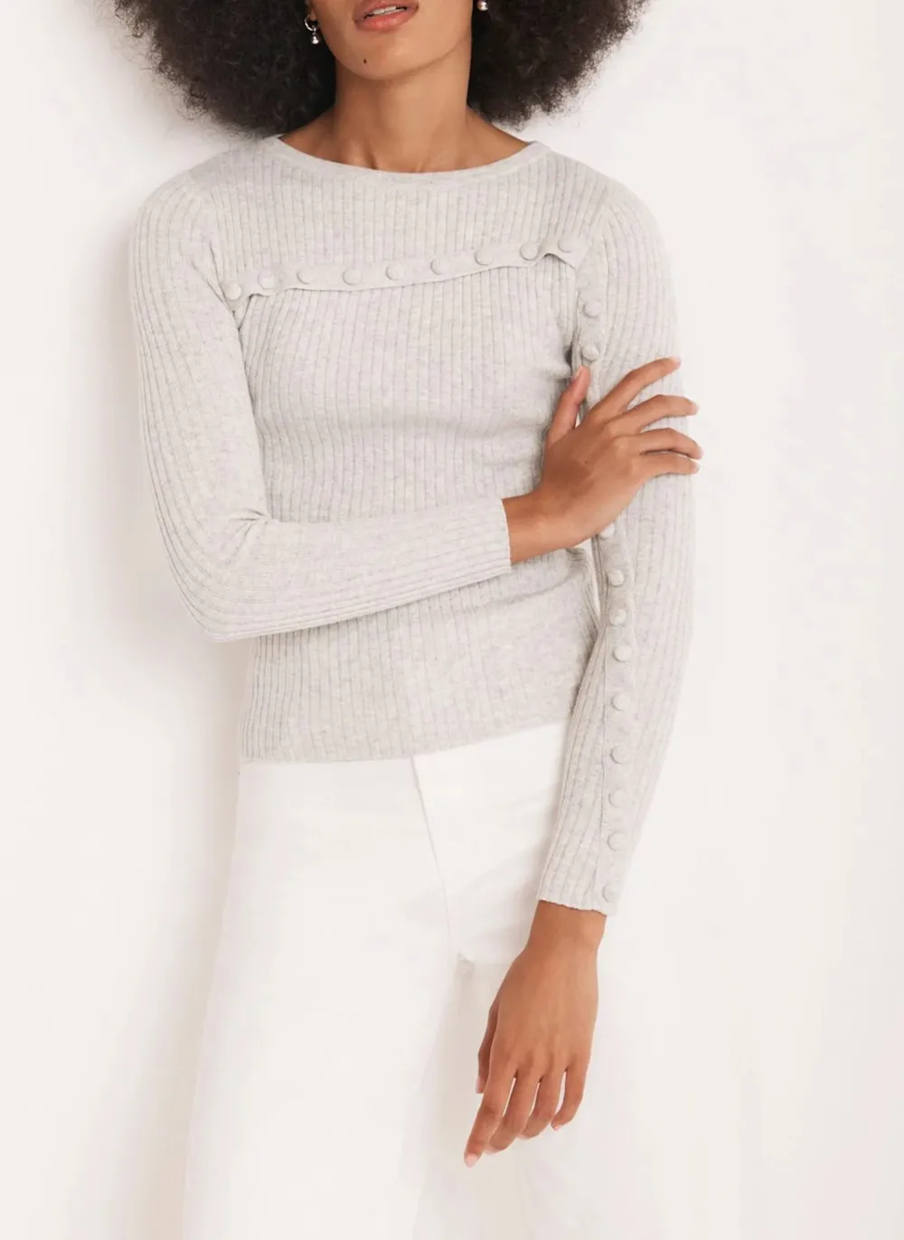 Casual Style Grey Cotton Knit Top