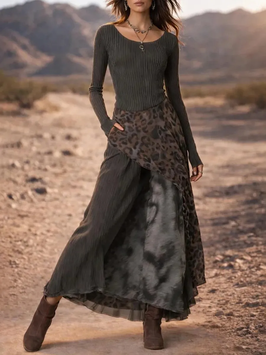 Leopard Asymmetric Midi Dress