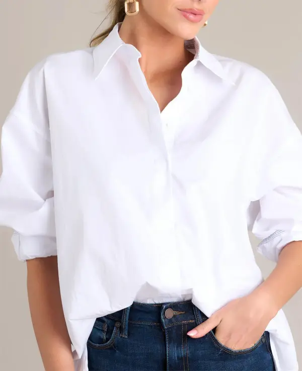 CHIC SOPHISTICATION 100% COTTON WHITE BUTTON FRONT TOP