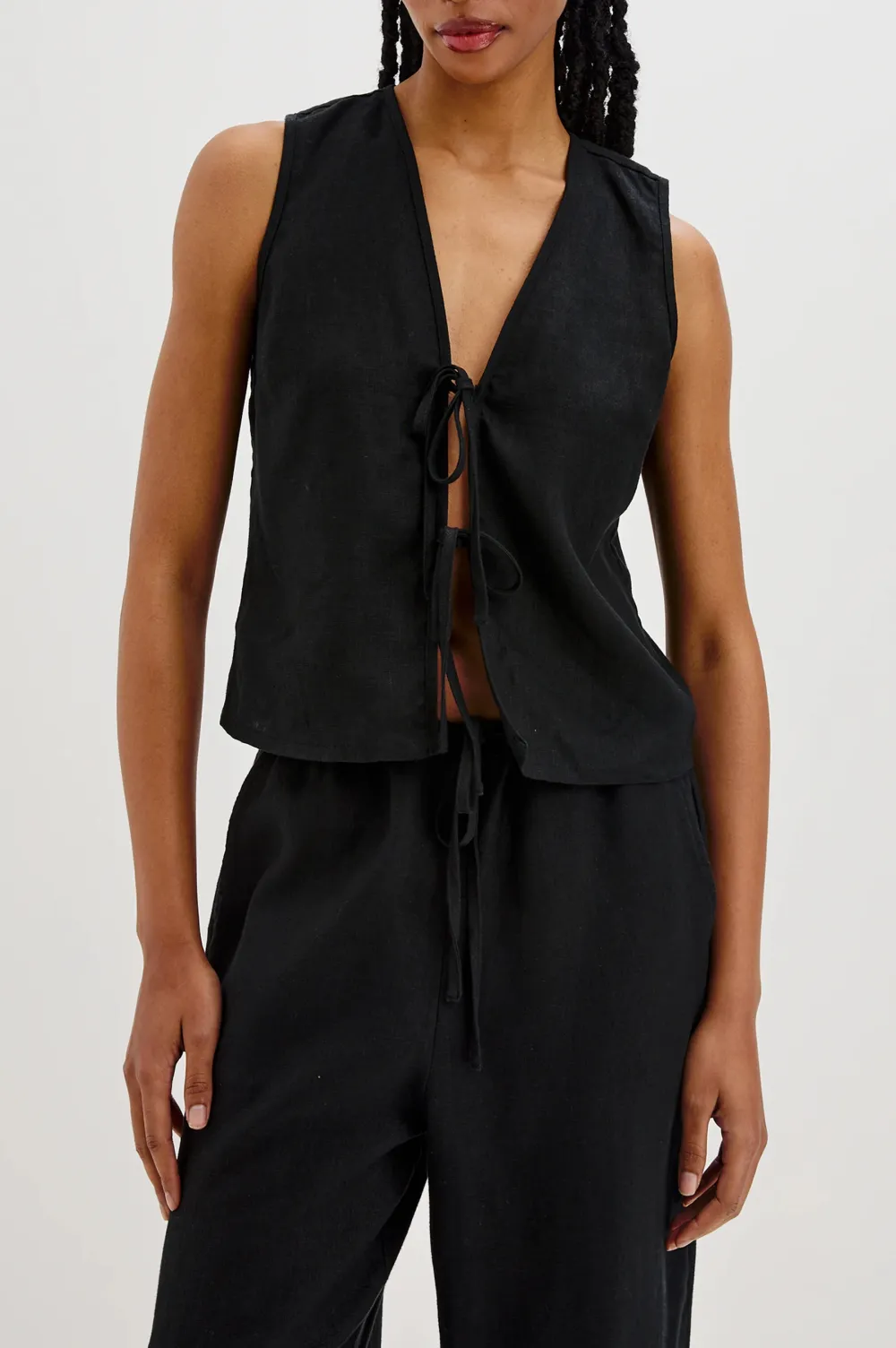 Solid-Color Lace Linen Top