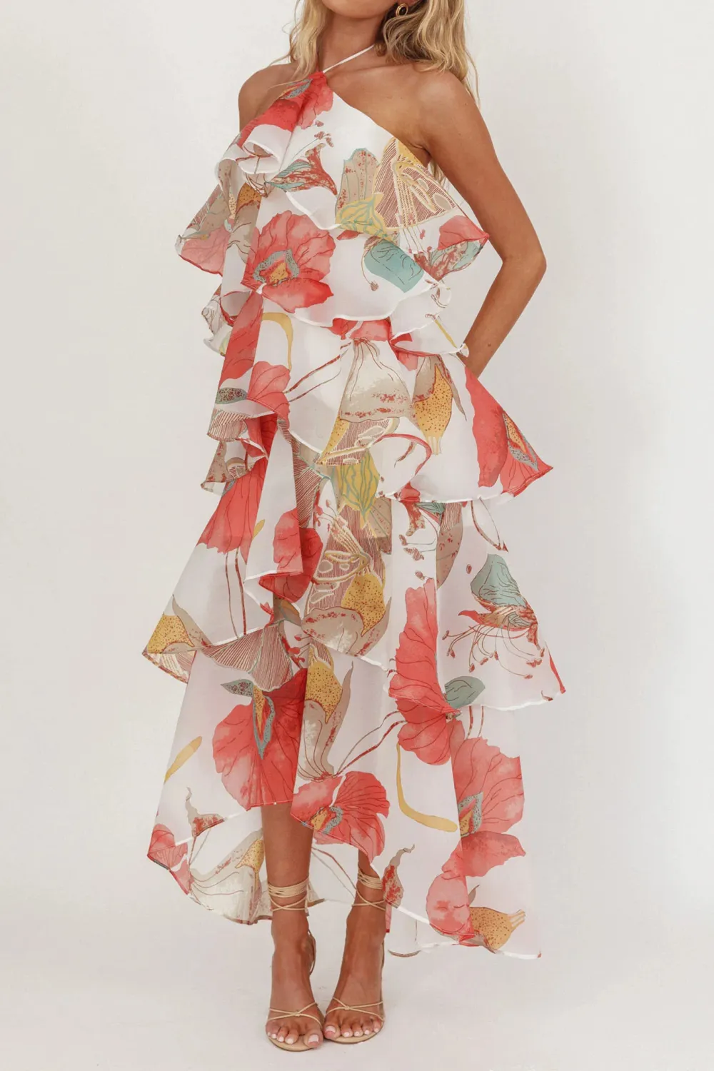 Casual Holiday Style Halterneck Ruffle Dress