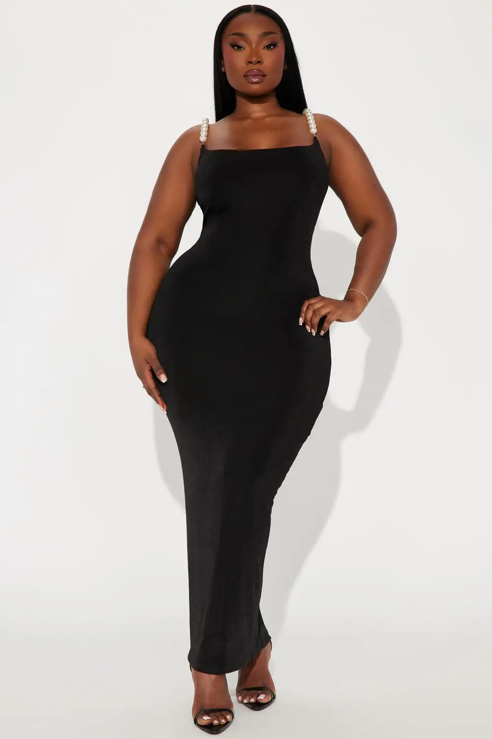 Pearl Strap Maxi Dress - Black