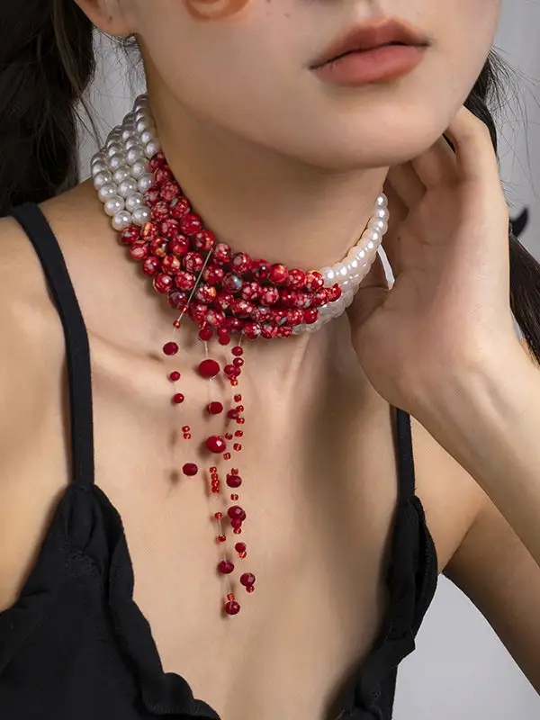 Refined Beaded Tassel Halloween Necklace