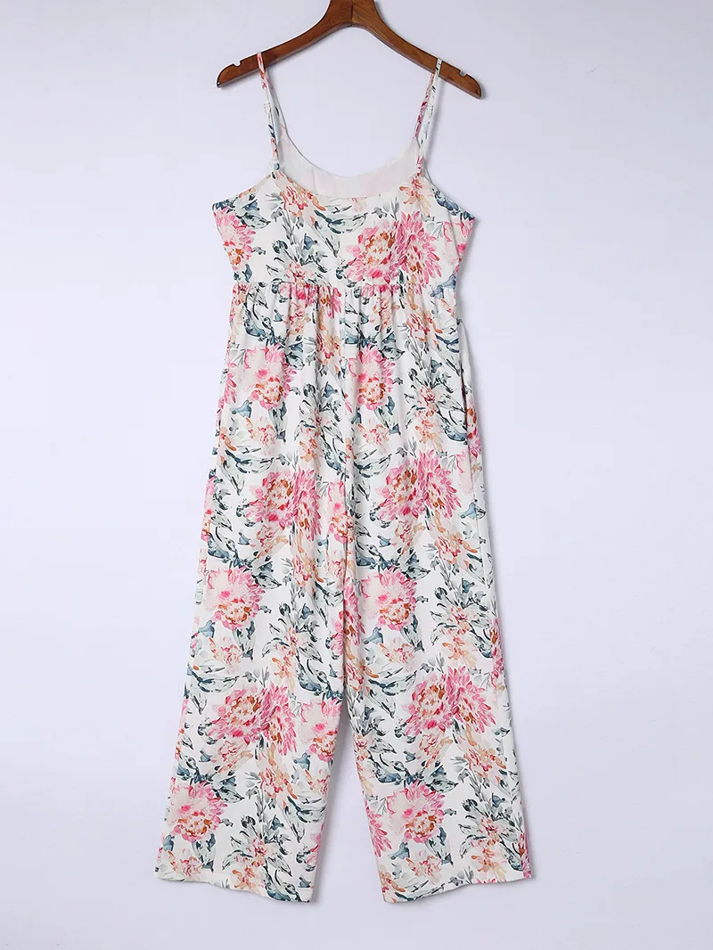 Strap floral casual jumpsuit