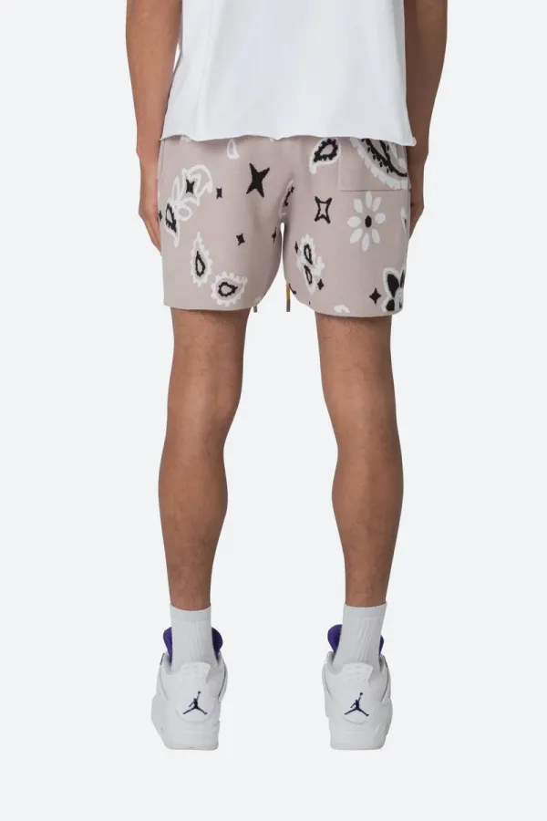 TAUPE PAISLEY PRINTED KNIT SHORTS