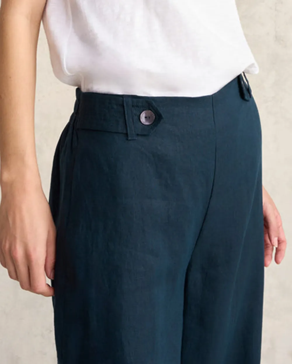 Full Length Waist Tab Linen Pant