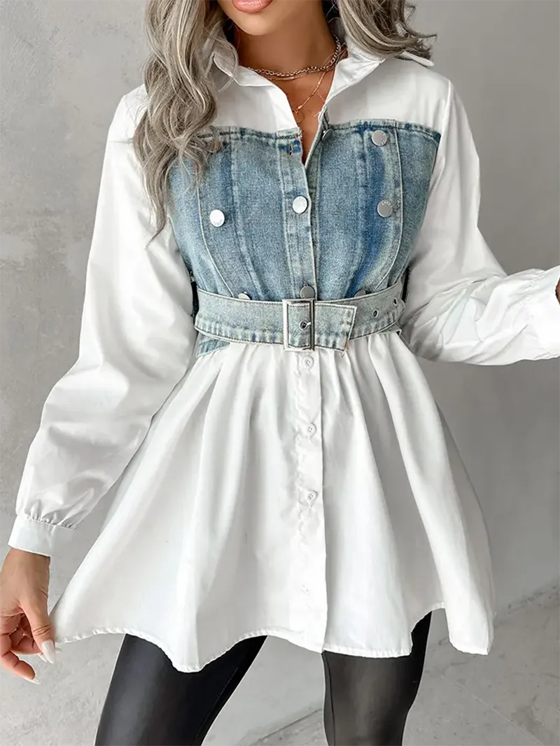 casual denim patchwork shirt dress