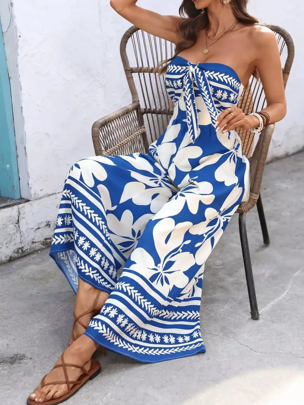 Tie Front Strapless Jumpsuit
