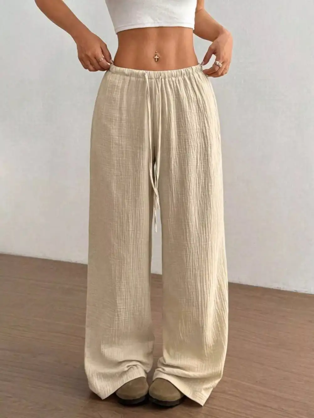 Full Size Drawstring Wide Leg Pants