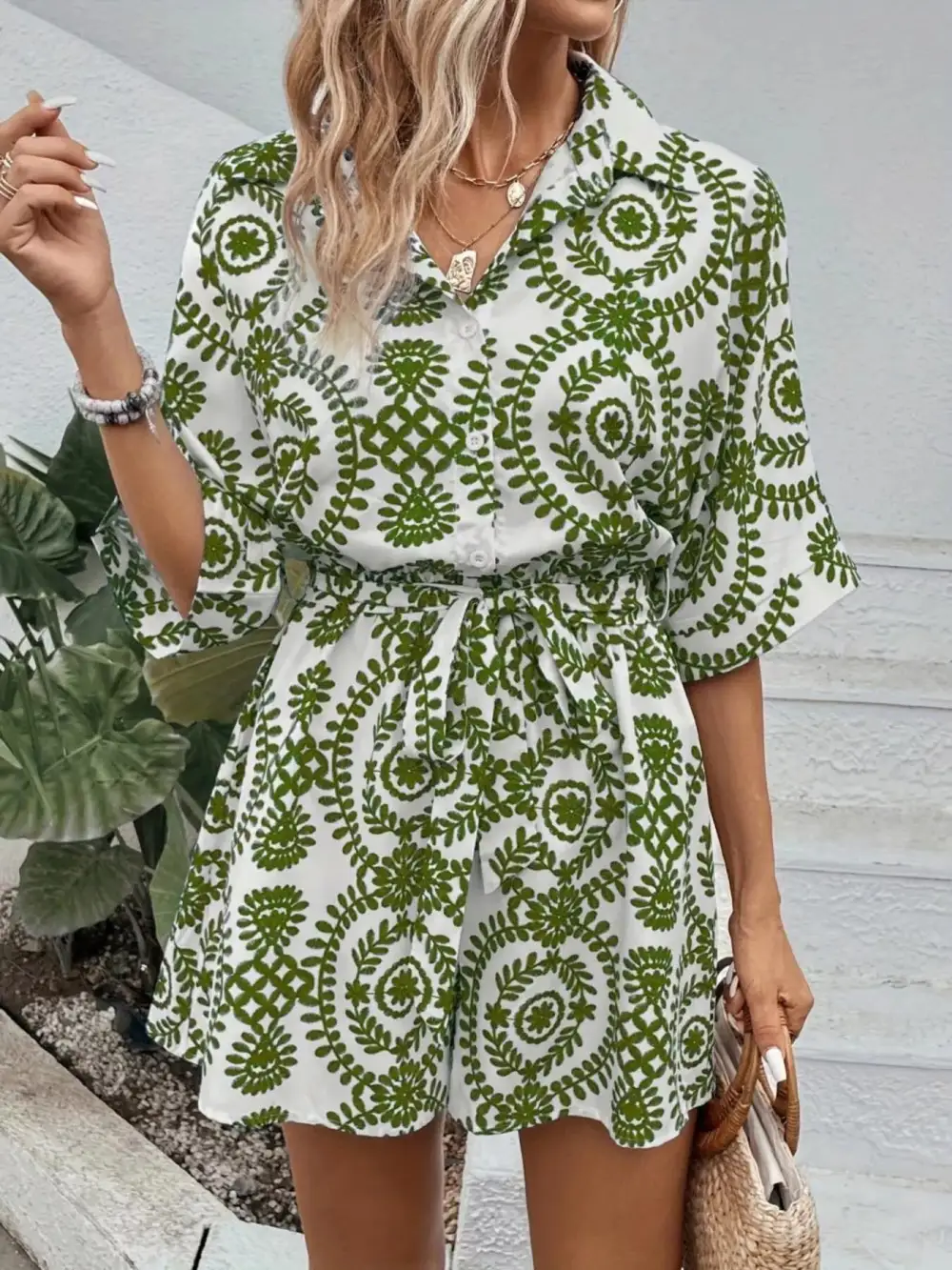 Button Front Jumpsuit Romper