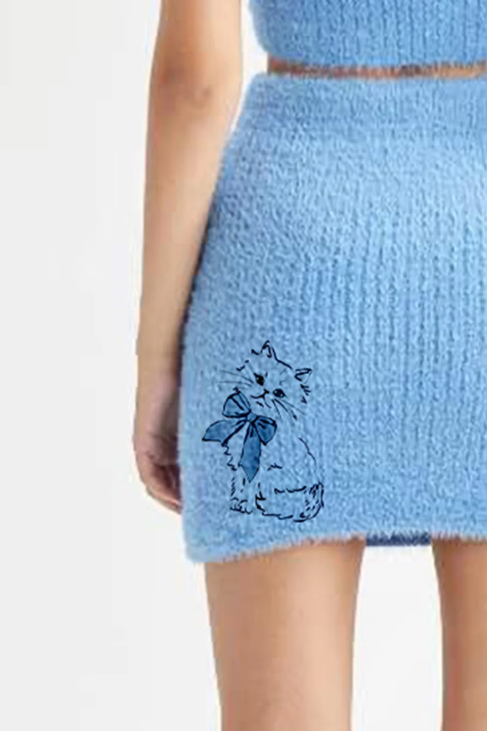 Cropped Cardigan Knit Embroidered Skirt