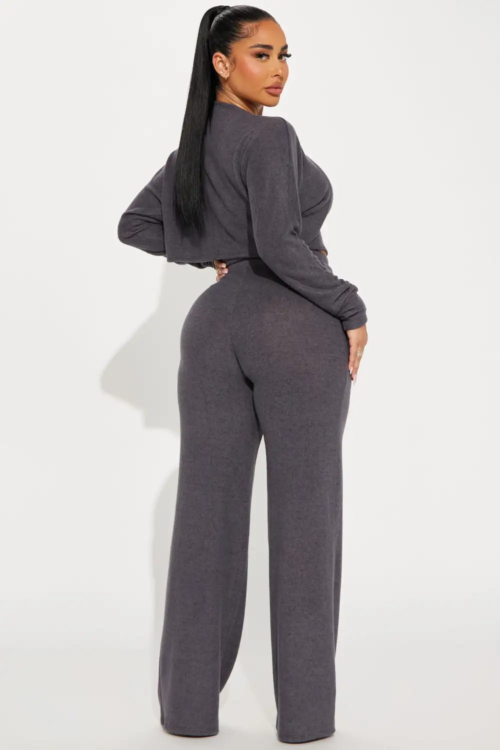 Gia 3 Piece Brushed Knit Pant Set - Charcoal