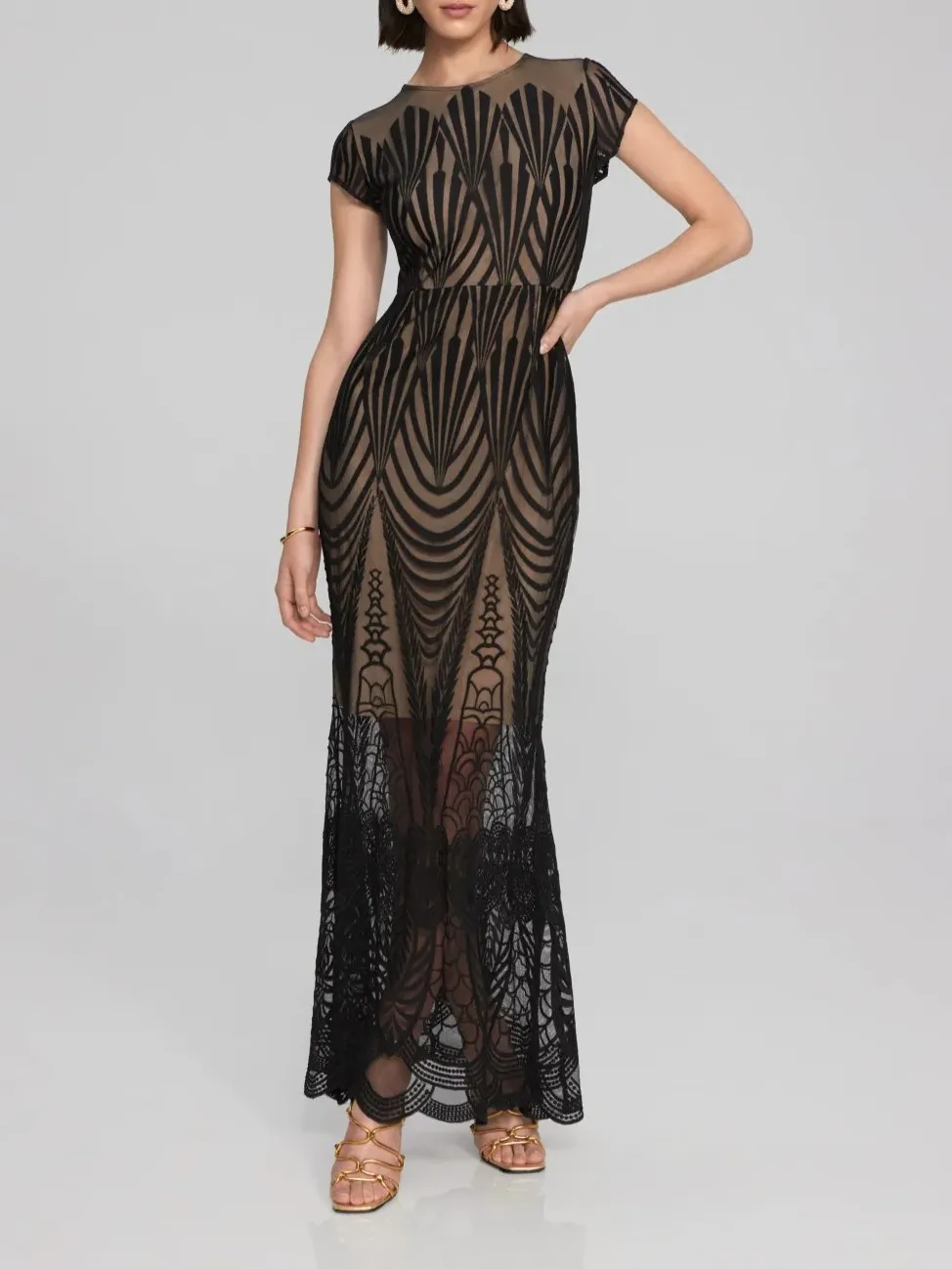 Black Sheer Patterned Maxi Dress