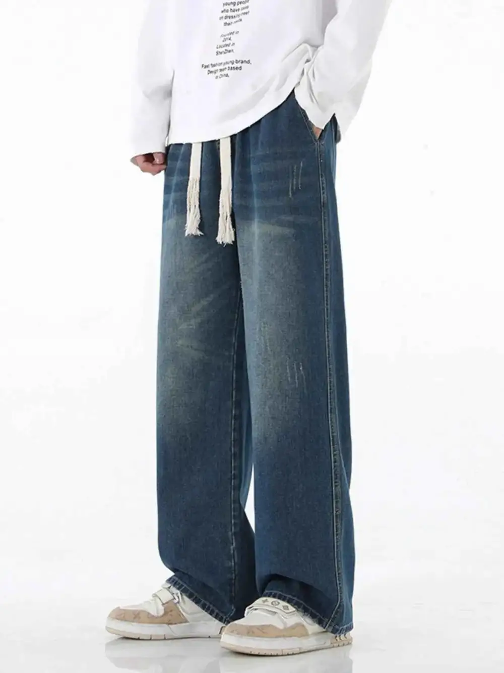 Wide Leg Drawstring Jeans