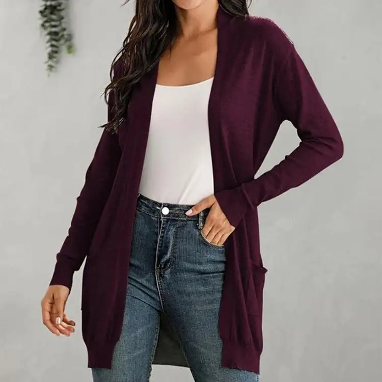 Women's Long Sleeve Knit Cardigan with Pockets in 5 Colors S-XL