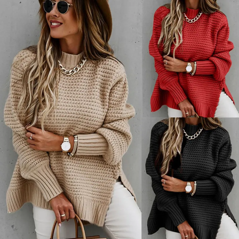 Casual Solid Color Knitted Sweater