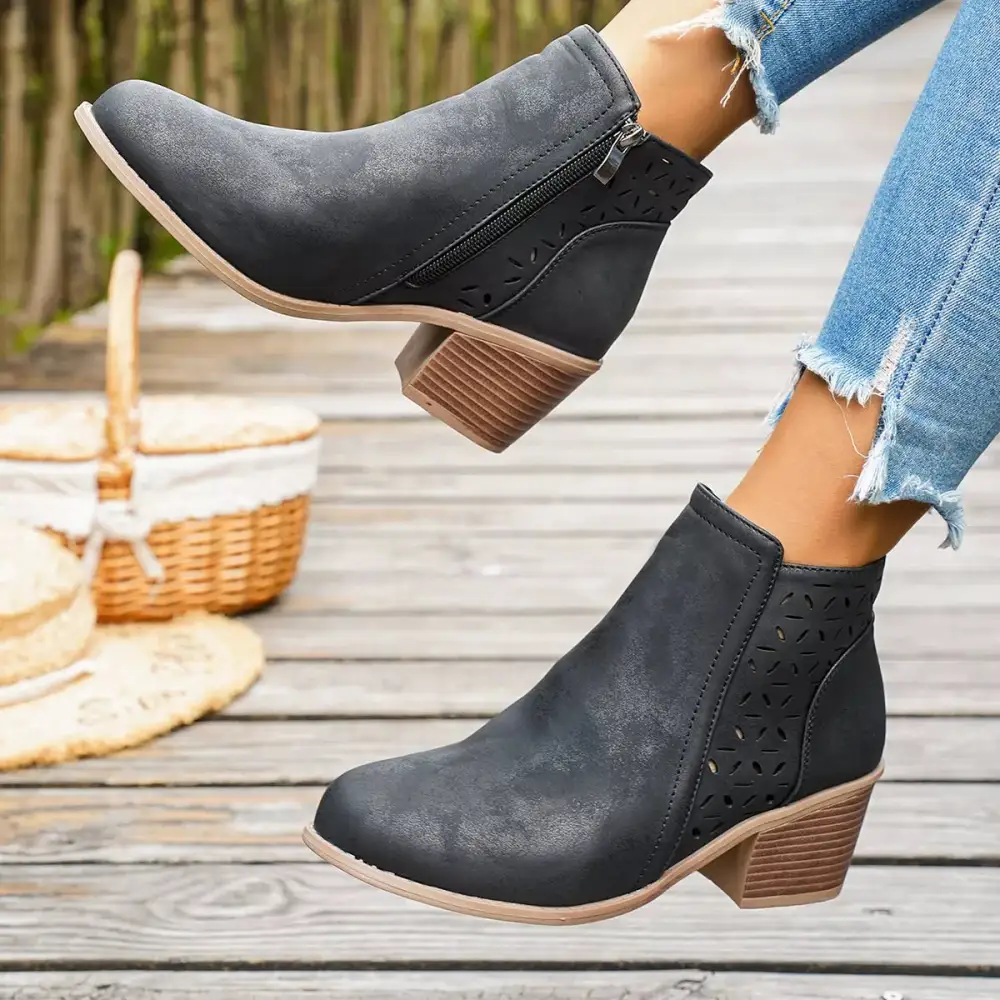 Refined Round Toe Block Heel Boots