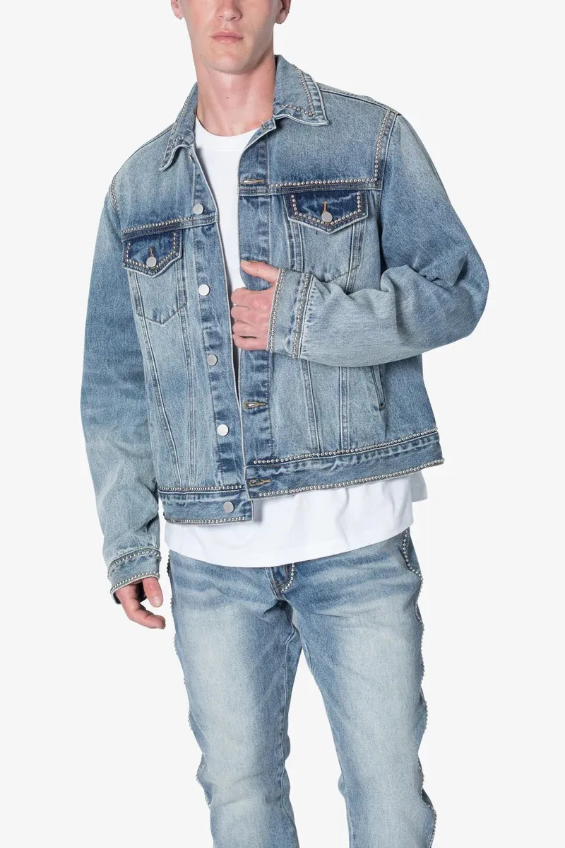 LIGHT BLUE DENIM STUDDED TRUCKER JACKET