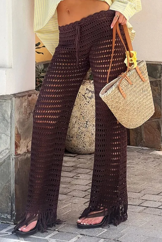 Brown Crochet Fringe Pants