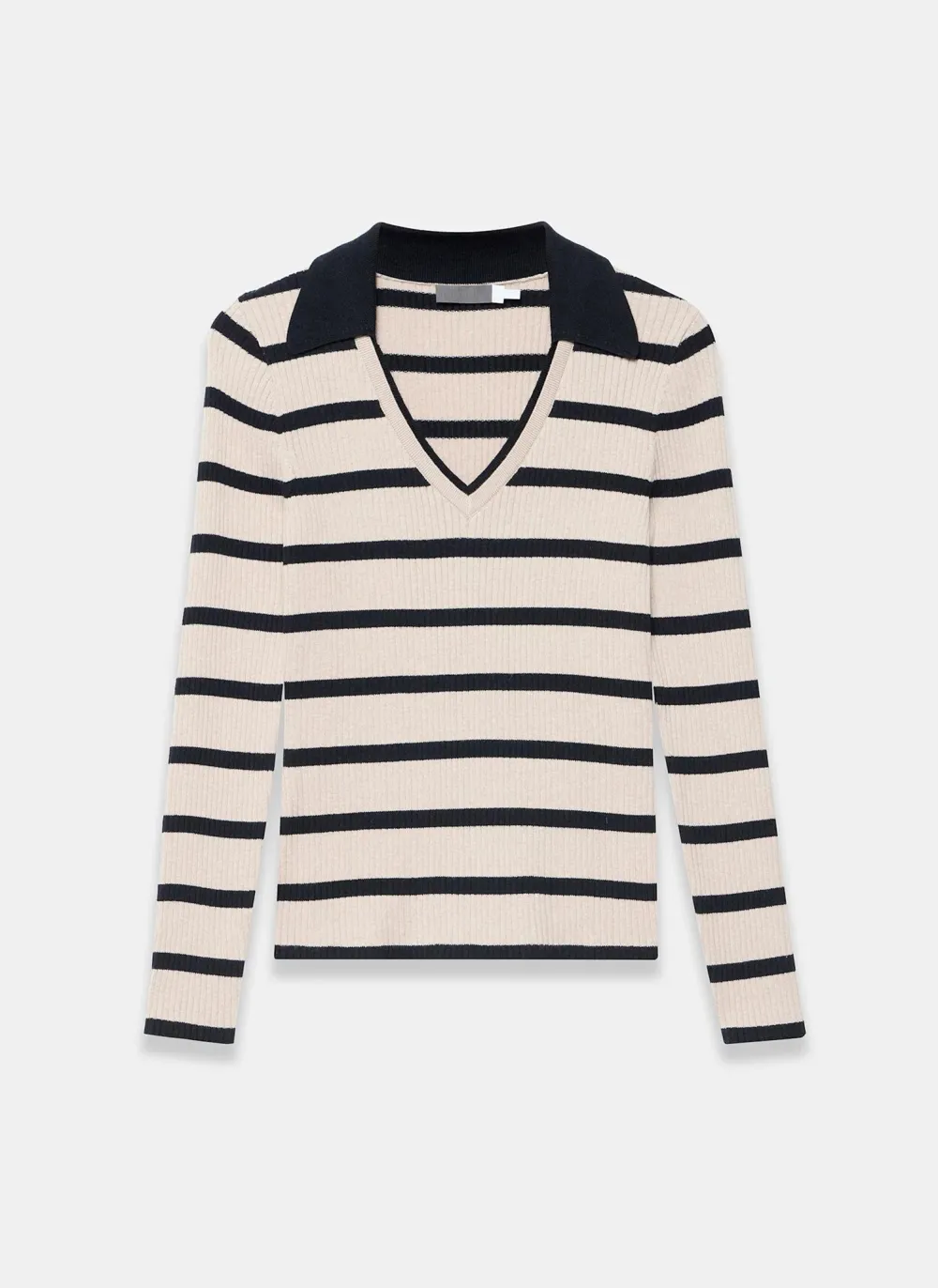 Casual Style Cream Cotton Blend Striped Ribbed Top