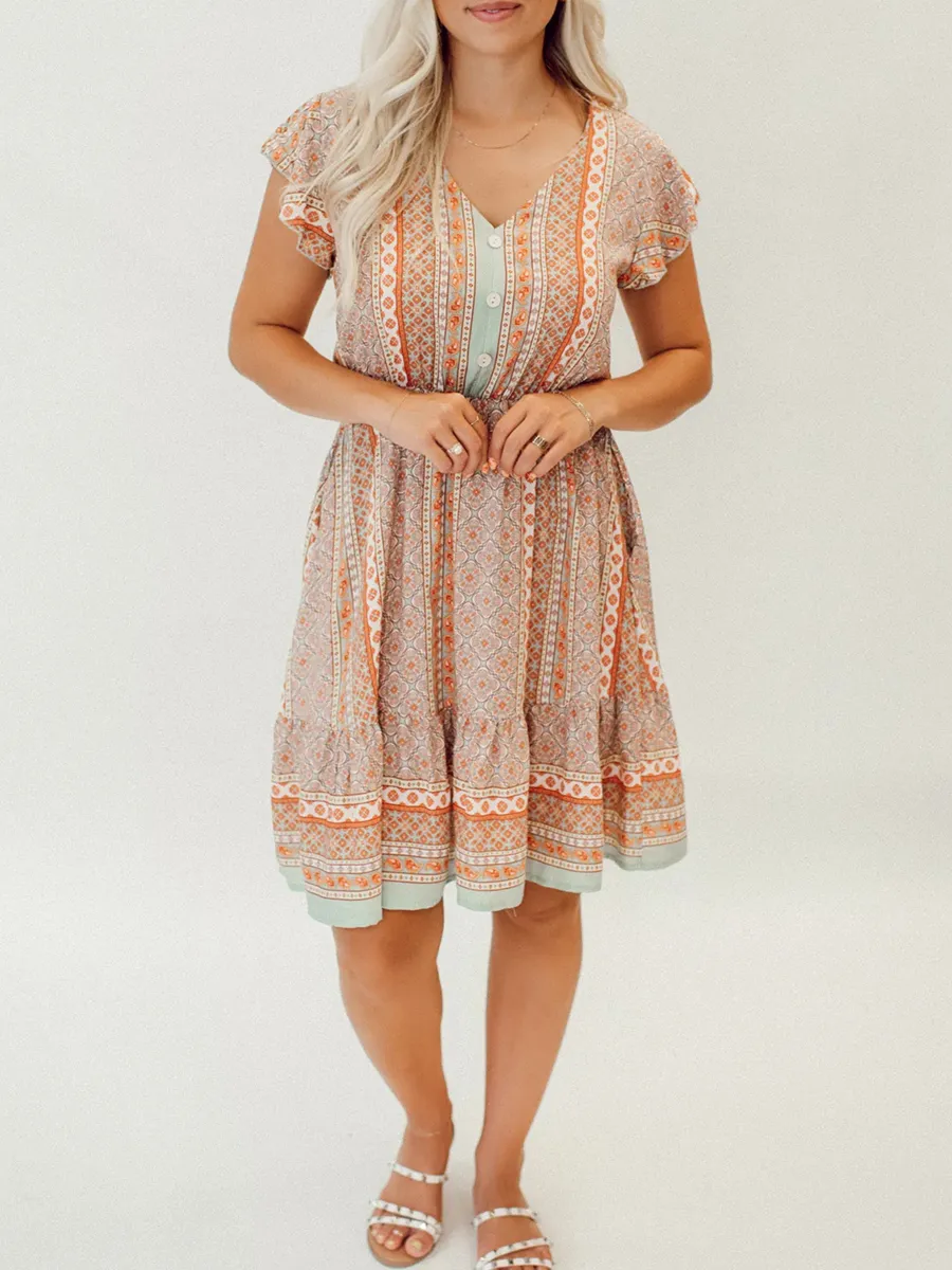 Bohemian geometric flower pattern dress