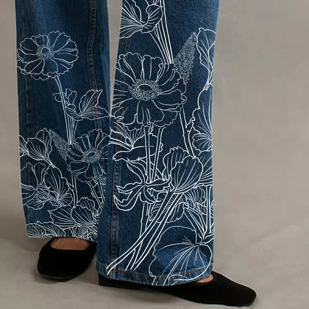 Mid Wash Blue Wide Leg Denim Jeans