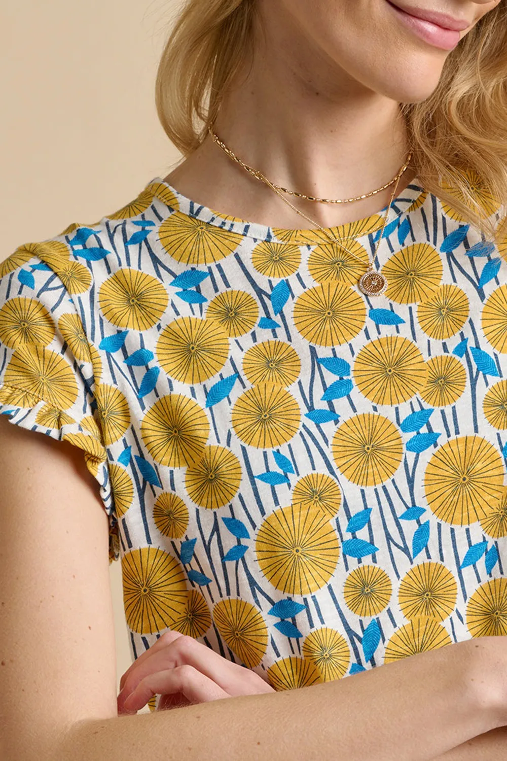 Pure Cotton Colorful Sunshine Floral Ladies Short Sleeves