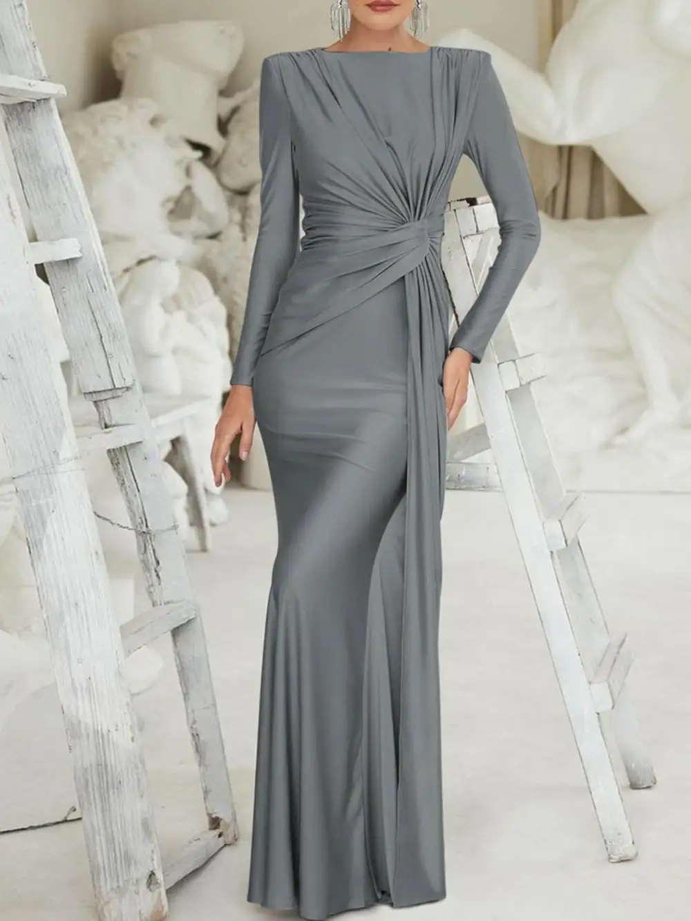 Ruched Long Sleeve Maxi Dress