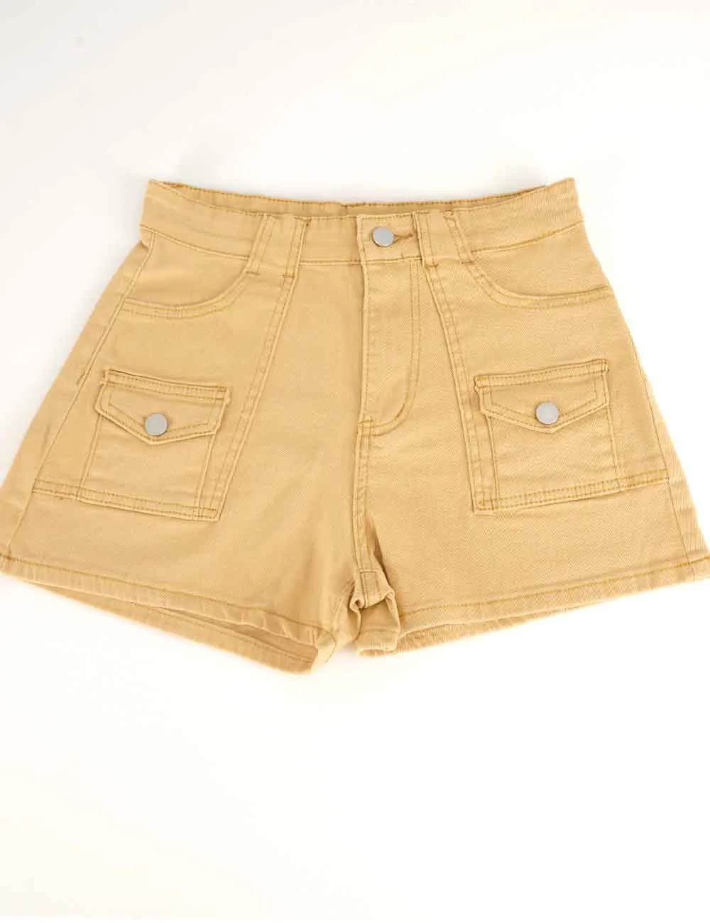 Solid Color Pockets Denim Shorts