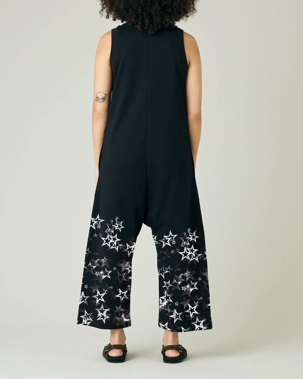 BLACK COTTON JERSEY JUMPSUIT