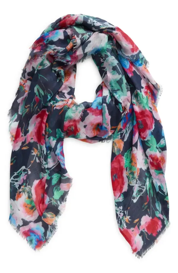 FLORAL PRINTED FRINGE SCARF