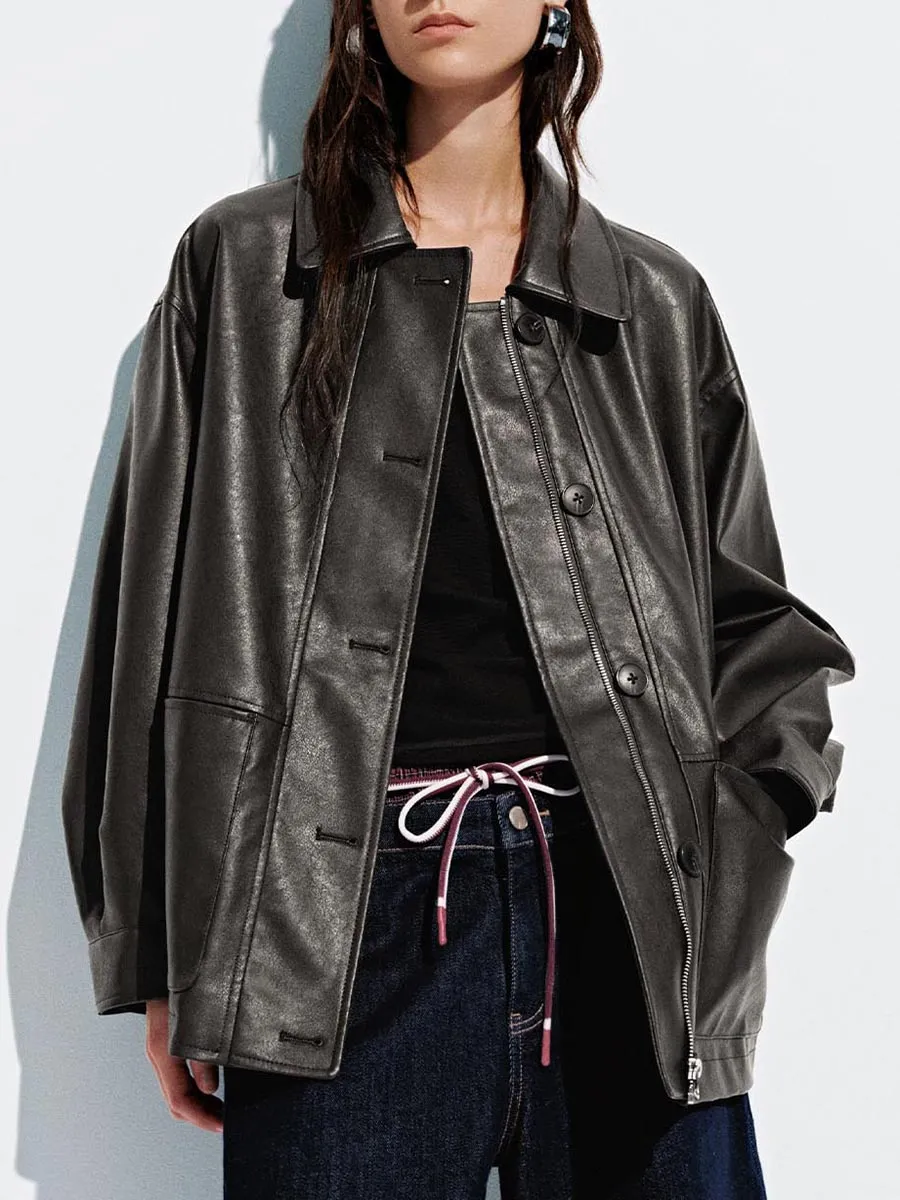 A Loose And Casual Leather Jacket For Women