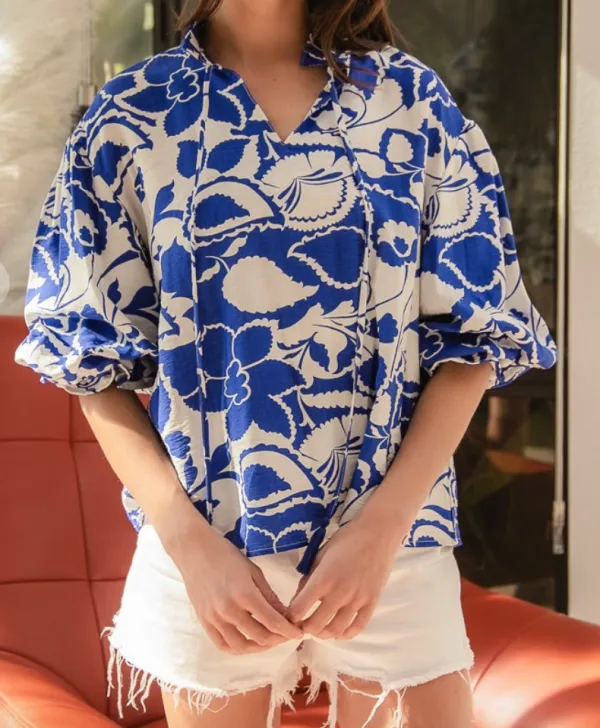 Floral Bubble Sleeve Top