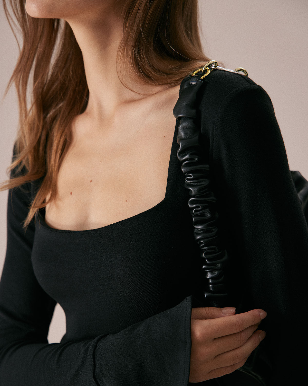 The Black Square Neck Slit Flare Sleeve Tee