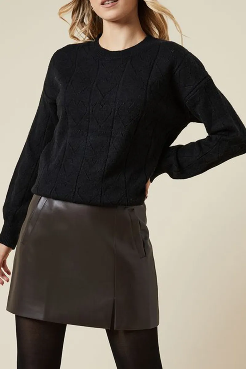 Casual Style Heart Pointelle Crew Neck Sweaters