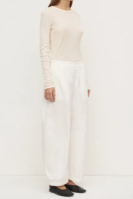 White Voluminous Cotton Barrel-Leg Pant