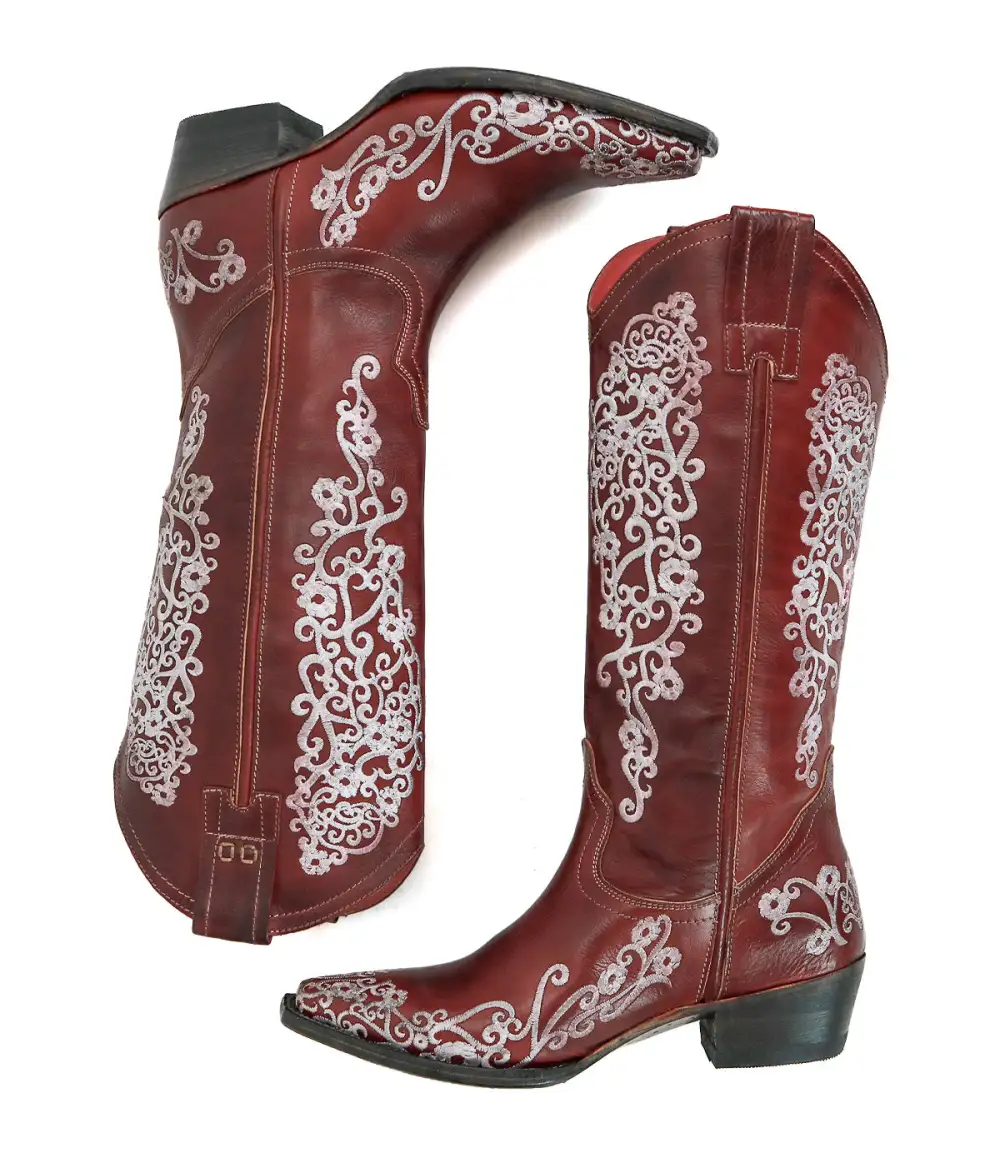 Floral-Stitched Slip-On Western Boots