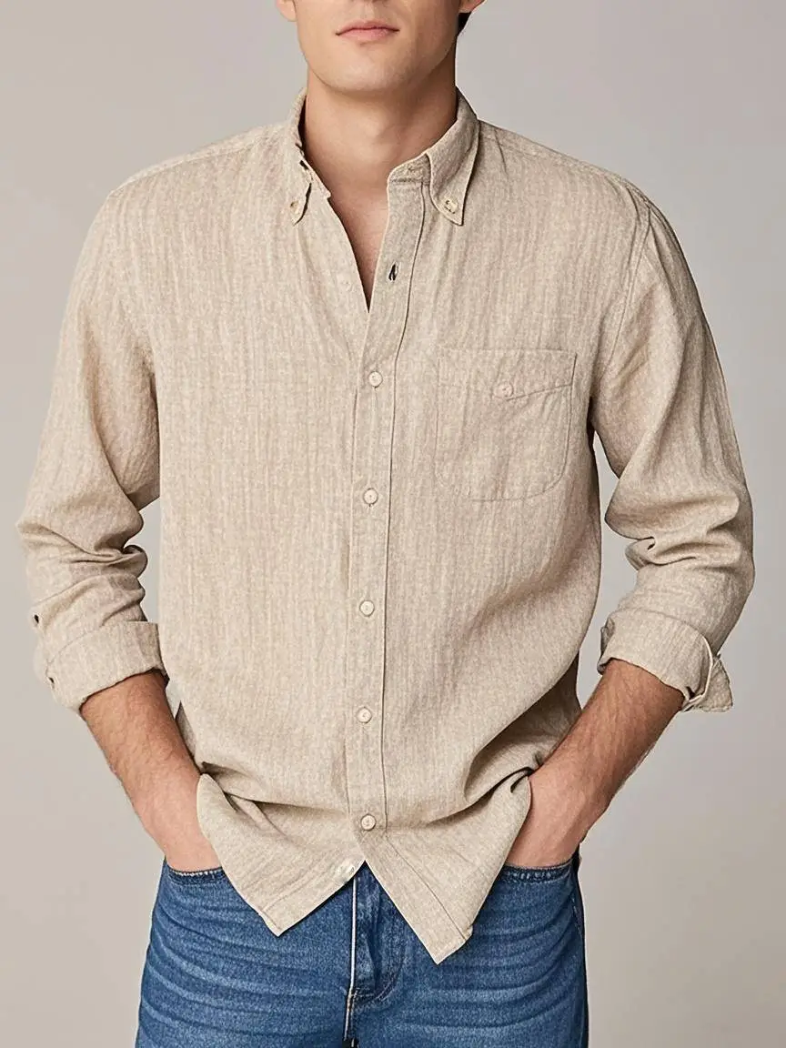 Beige Long Sleeve Linen Blend Shirt