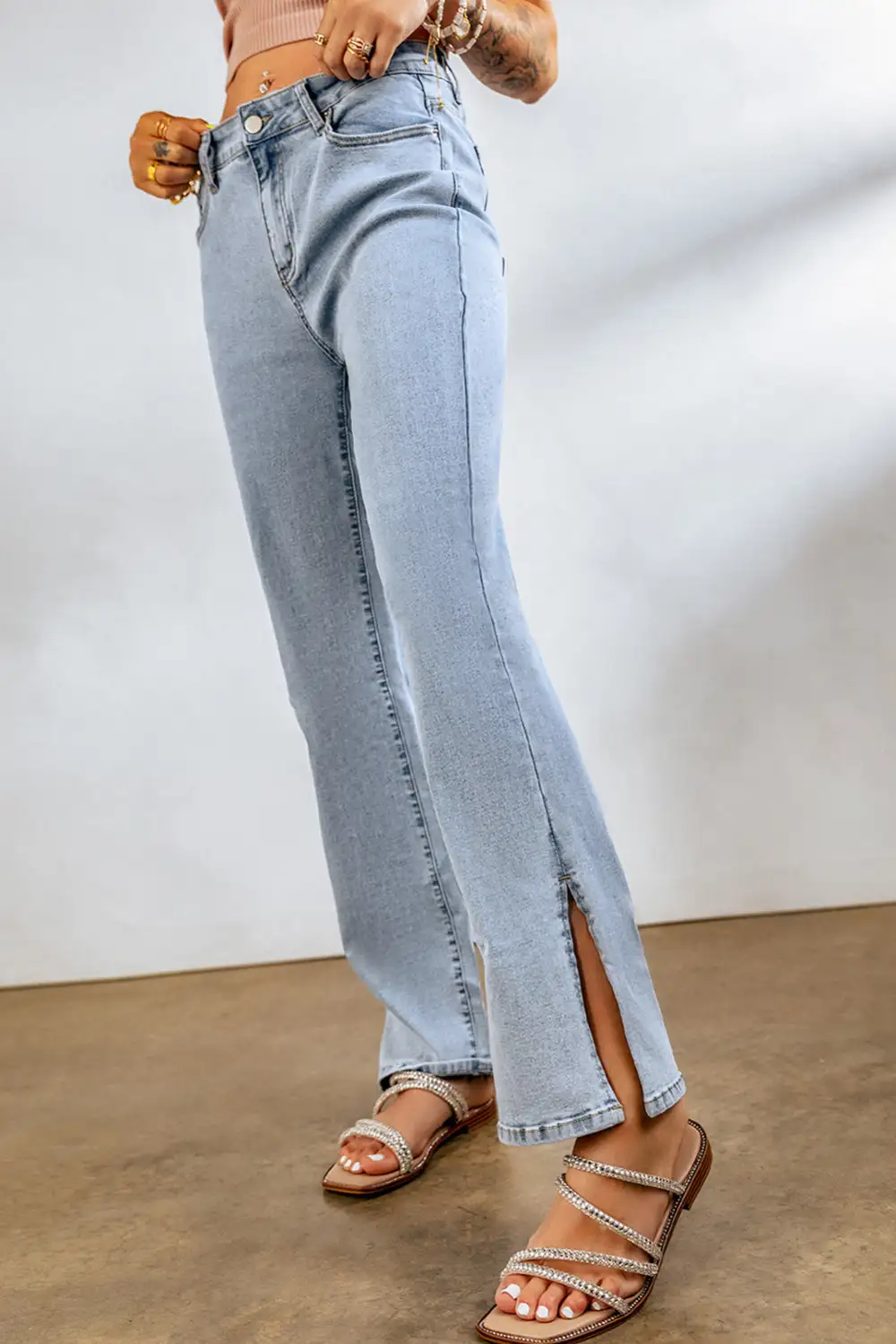 High Rise Slit Anklet Flare Jeans